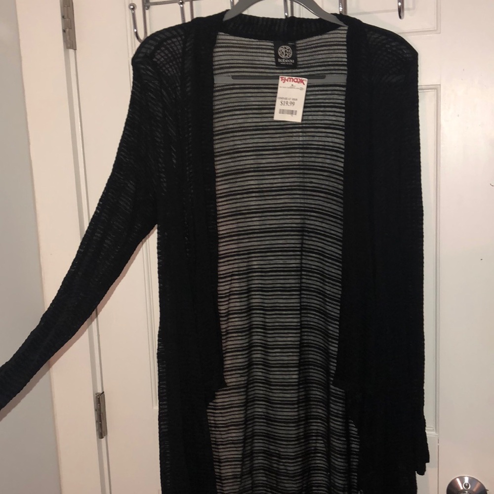 Sheer open cardigan sweater with stripes